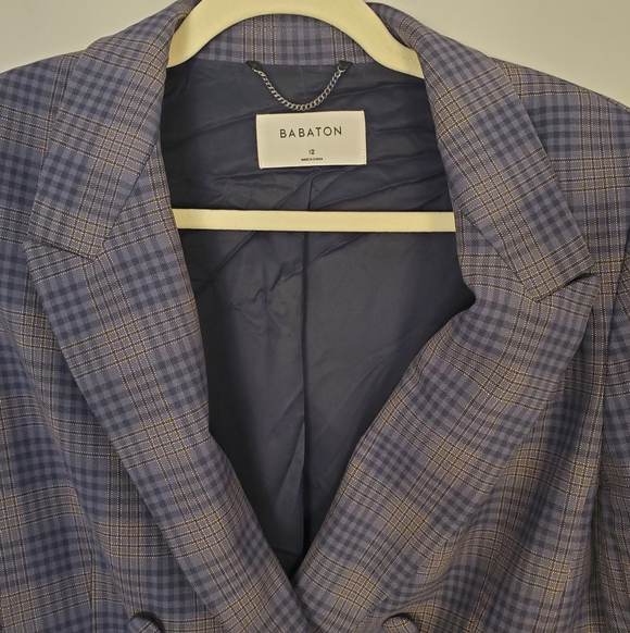 Aritzia Babaton Samuel blue gray double-breasted plaid blazer size 12 - Picture 4 of 16